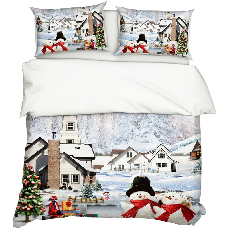 3unids/set estilo navideño 3D muñeco de nieve patrón impreso funda nórdica con 2 uds fundas de almohada juego de cama ropa de cama suministros de dormitorio,150x200