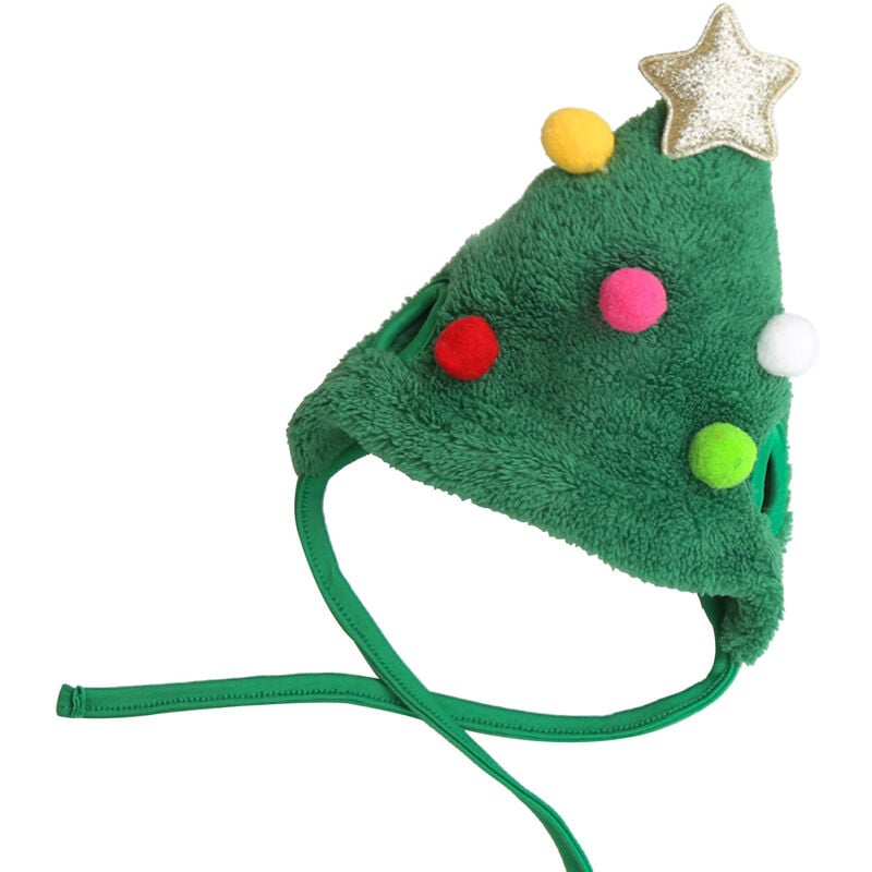 Gorro de Navidad verde para mascotas con bolas de colores, gorro de Papá Noel ajustable grande, decoración para mascotas, accesorios para la cabeza para perros, gatos, cachorros, gatitos (gorro de Navidad verde-tamaño grande)