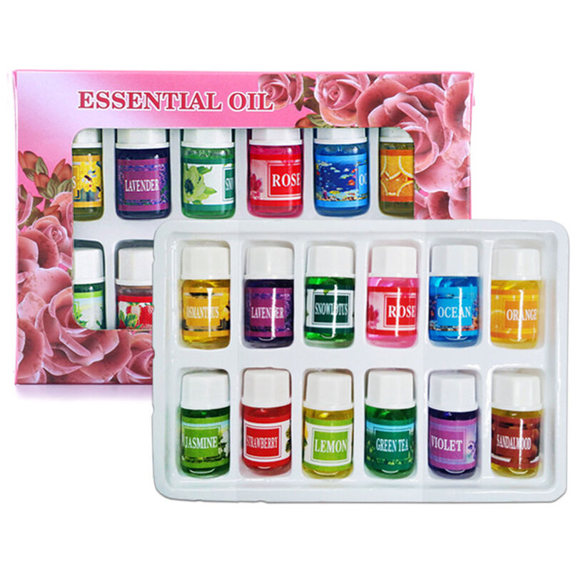 Aceite esencial de 3ML para aromaterapia, aceite esencial para humidificador, alivio del dolor y estrés, juego de regalo de aceite esencial, paquete de 12 aceites esenciales aromáticos, multicolor