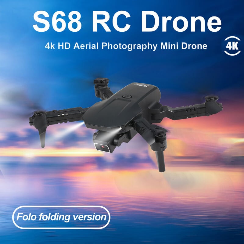 S68 RC Drone con cámara 4K Wifi FPV Drone Mini Quadcopter plegable Juguete para niños con control de sensor de gravedad Modo sin cabeza Gesto Foto Función de video, Black-4K 2 baterías
