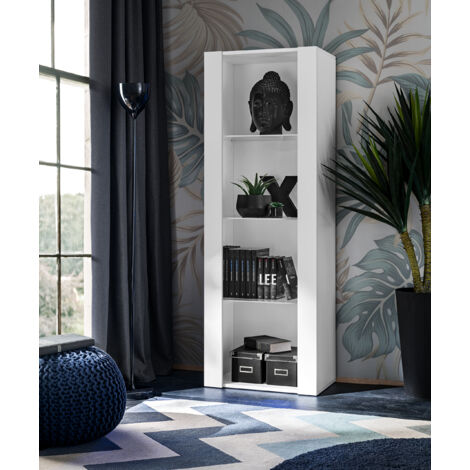 Vitrine armoire Tivoli – Blanc – Largeur 55cm x Hauteur 159cm x Profondeur 35cm – 3 étagères en verre – Panneaux laminés résistants