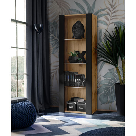 Vitrine armoire Tivoli – Largeur 55 cm x Hauteur 159 cm x Profondeur 35 cm – 3 étagères en verre – Panneaux laminés résistants