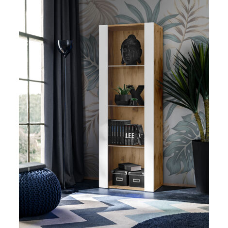 Komodee Vitrine Armoire Tivoli, Wotan/Blanc, Largeur 55cm x Hauteur 159cm x Profondeur 35cm, sans LED, 3 étagères, pour Salon, Chambre, Entrée
