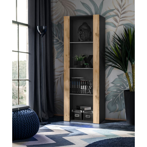 Vitrine armoire Tivoli – Noir/Wotan – 3 étagères en verre – Dimensions 55cm x 159cm x 35cm – Panneaux laminés résistants à l’abrasion