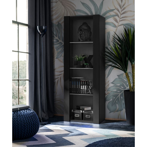 Vitrine armoire Tivoli – Noir – 3 étagères en verre – Largeur 55cm x Hauteur 159cm x Profondeur 35cm – Panneaux laminés résistants