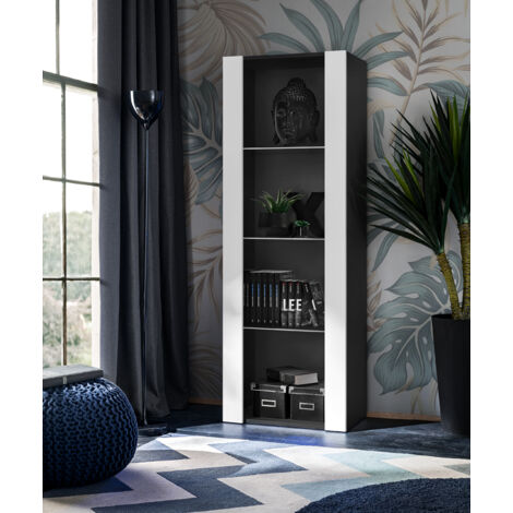 Vitrine armoire Tivoli 55cm x 159cm x 35cm – Panneaux laminés résistants – 3 étagères en verre – Pour salon, chambre, entrée