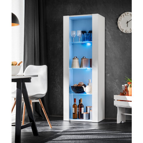 Vitrine armoire Tivoli – Dimensions 55x159x35cm – 3 étagères en verre – Éclairage LED bleu – Panneaux laminés résistants