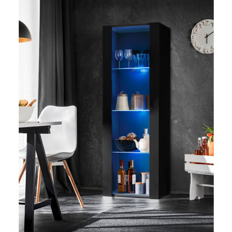 Vitrine armoire Tivoli 55cm x 159cm x 35cm – Panneaux laminés résistants – 3 étagères en verre – Éclairage LED bleu en option