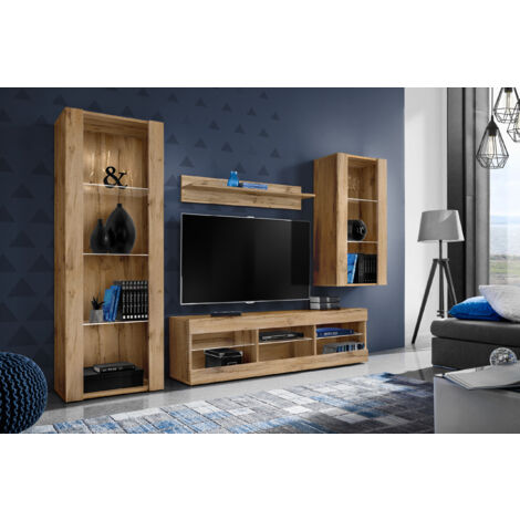 Komodee Ensemble de Meubles Tivoli Medio, Wotan/Wotan, Largeur 245cm x Hauteur 159cm x Profondeur 35cm, sans LED, 3 étagères, pour Salon, Chambre, Entrée