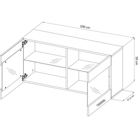 Komodee, Vitrine Armoire Savona, Wotan/Blanc, Largeur 100 cm x Hauteur 50 cm x Profondeur 30 cm, sans LED, 2 étagères, pour Salon, Chambre, Entrée, Cuisine