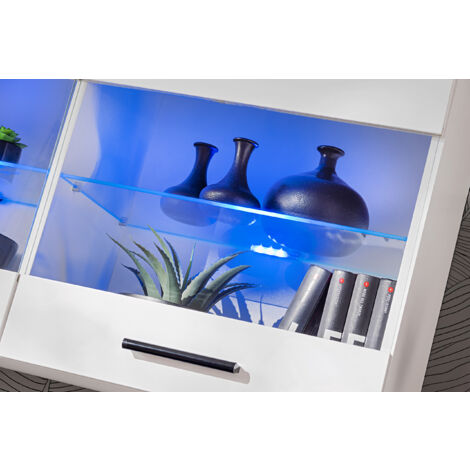 Komodee, Vitrine Armoire Savona, Wotan/Blanc, Largeur 100 cm x Hauteur 50 cm x Profondeur 30 cm, sans LED, 2 étagères, pour Salon, Chambre, Entrée, Cuisine