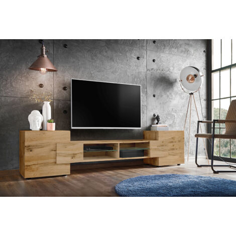 Komodee, Meuble Banc TV Merano, Wotan/Wotan/Wotan, Largeur 230 cm x Hauteur 52,5 cm x Profondeur 35 cm, sans LED, pour Salon, Chambre (1/4)
