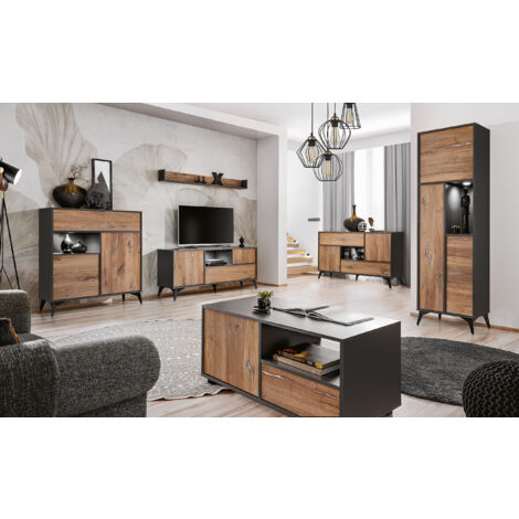 Komodee, Ensembles de Meubles Orvieto Collection, Chêne/Anthracite, Largeur 548cm x Hauteur 187cm x Profondeur 50cm, LED, pour Salon (1/4)