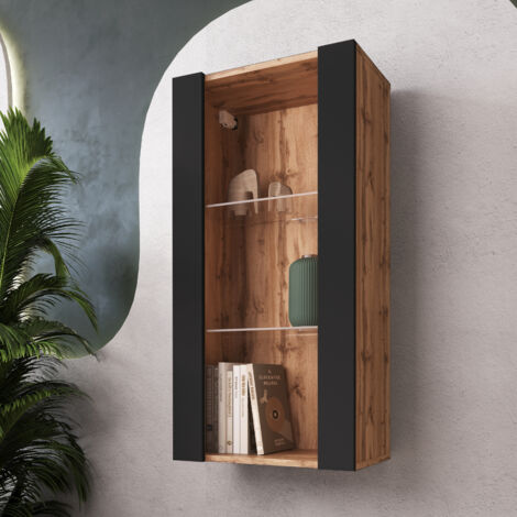 Vitrine suspendue Tivoli 100cm – Panneau laminé résistant – 2 étagères en verre – Largeur 100cm x Hauteur 50cm x Profondeur 29,5cm