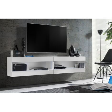 Komodee, Ensemble de Meubles Tivoli SET4,Blanc/Blanc, Largeur 200cm x Hauteur 41 cm x Profondeur 35 cm, sans LED, pour Salon, Chambre à coucher