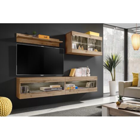Komodee, Ensemble de Meubles Tivoli SET6, Wotan/Wotan, Largeur 200cm x Hauteur 195 cm x Profondeur 35 cm, sans LED, pour Salon, Chambre à coucher (1/5)