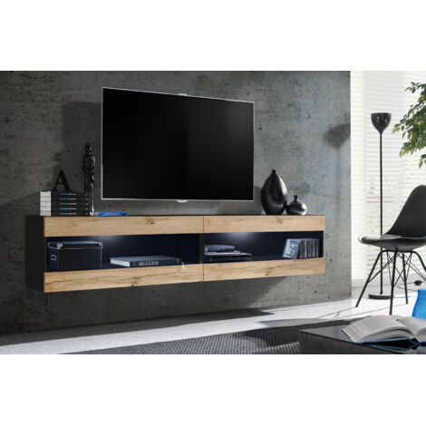 Komodee, Ensemble de Meubles Tivoli SET4,Noir/Wotan, Largeur 200cm x Hauteur 41 cm x Profondeur 35 cm, sans LED, pour Salon, Chambre à coucher (1/5)