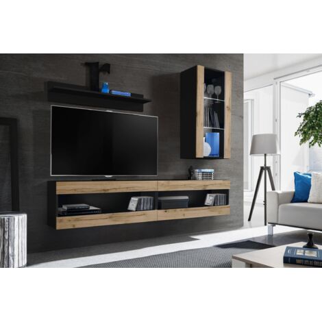 Komodee, Ensemble de Meubles Tivoli SET5,Noir/Wotan, Largeur 200cm x Hauteur 195 cm x Profondeur 35 cm, sans LED, pour Salon, Chambre à coucher (1/5)