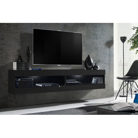 Komodee, Ensemble de Meubles Tivoli SET4,Noir/Noir, Largeur 200cm x Hauteur 41 cm x Profondeur 35 cm, sans LED, pour Salon, Chambre à coucher