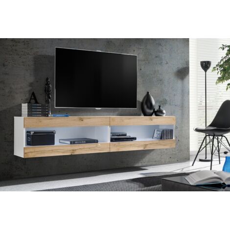 Komodee, Ensemble de Meubles Tivoli SET4,Blanc/Wotan, Largeur 200cm x Hauteur 41 cm x Profondeur 35 cm, sans LED, pour Salon, Chambre à coucher (1/5)