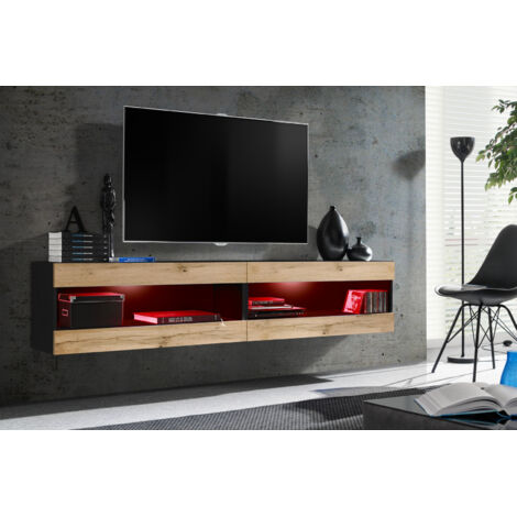 Komodee, Ensemble de Meubles Tivoli SET4,Noir/Wotan, Largeur 200cm x Hauteur 41 cm x Profondeur 35 cm, LED Multicolore, pour Salon, Chambre à coucher
