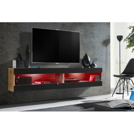 Komodee, Ensemble de Meubles Tivoli SET4,Wotan/Noir, Largeur 200cm x Hauteur 41 cm x Profondeur 35 cm, LED Multicolore, pour Salon, Chambre à coucher