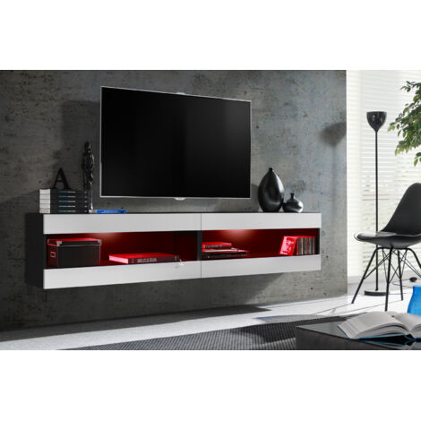 Komodee, Ensemble de Meubles Tivoli SET4,Noir/Blanc, Largeur 200cm x Hauteur 41 cm x Profondeur 35 cm, LED Multicolore, pour Salon, Chambre à coucher