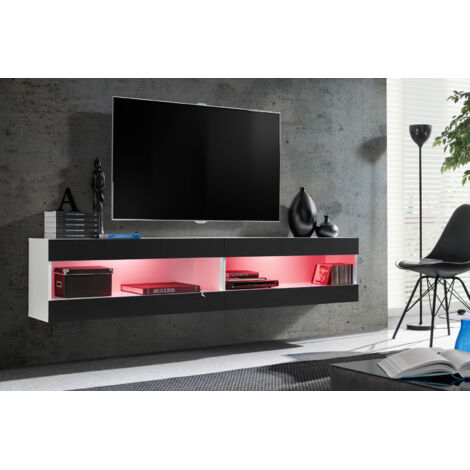 Komodee, Ensemble de Meubles Tivoli SET4,Blanc/Noir, Largeur 200cm x Hauteur 41 cm x Profondeur 35 cm, LED Multicolore, pour Salon, Chambre à coucher