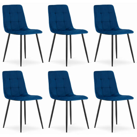 Chaise CETARA, bleu marine, rembourrée en velours, pieds en métal noir, dimensions 45x87x51 cm, pour salon, bureau, 6 pièces (1/5)