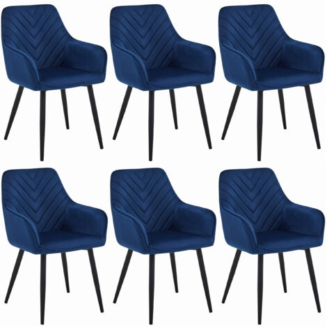 Chaise NEMI, bleu marine tapissé en velours, pieds en métal noirs, pour le salon, la cuisine, la salle à manger, ensemble de 6 pièces, charge jusqu'à 110 kg. (1/5)