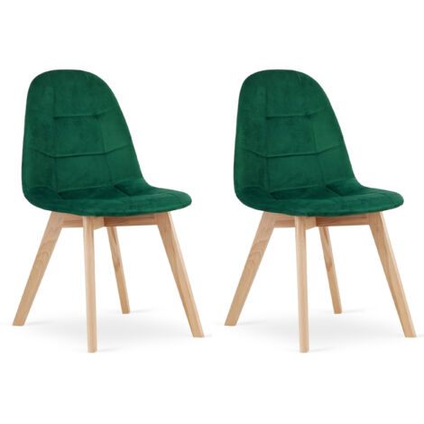 Chaise SORANO, velours vert foncé avec pieds en bois, 2 pièces, dimensions 45x82x54 cm, pour salon, cuisine, charge jusqu'à 110 kg (1/5)