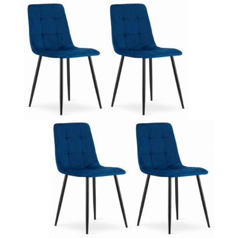 Chaise CETARA en velours bleu marine, pieds en métal, dimensions 45x87x51 cm, pour salon, bureau, 4 pièces, capacité de charge 110 kg (1/5)