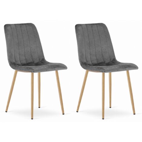 Chaise ORSARA, velours gris foncé avec accoudoirs, pieds en métal couleur bois, pour salon, cuisine, set de 2 pièces, capacité de charge 110 kg (1/5)