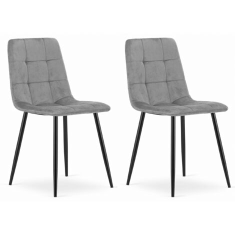 CETARA chaise gris clair tapissée de velours, pieds en métal, confortable, pour salon, bureau à domicile, bureau, 2 pièces, dimensions 45x87x51 cm (1/5)