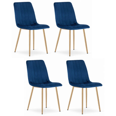 Chaise ORSARA velours bleu marine avec accoudoirs pieds métal 4 pièces pour salon, cuisine, chambre, charge jusqu'à 110 kg, dimensions 43x90x51 cm (1/5)