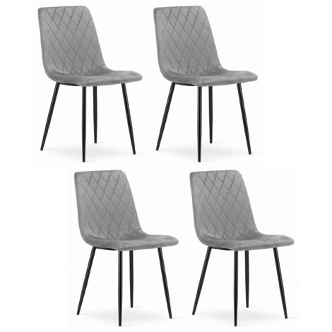 Chaise SCANNO velours gris clair avec pieds en métal, pour salon, bureau, 4 pièces, charge jusqu'à 110 kg (1/4)