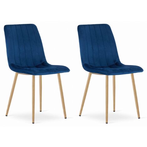 Chaise ORSARA velours bleu marine 2 pièces, tapissé, pieds en métal, pour salon, cuisine, chambre à coucher, charge jusqu'à 110 kg, dimensions 43x90x51 cm (1/5)