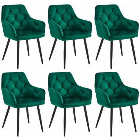 Chaise IRGOLI en velours vert foncé, rembourrée avec des pieds en métal, 6 pièces pour le salon, la cuisine, la salle à manger, facile à entretenir, poids maximum de 110 kg. (1/5)