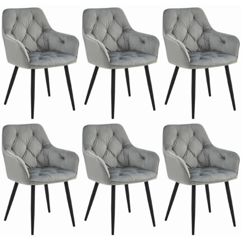 Chaise IGROLI velours gris argenté, pieds métalliques, pour salon, cuisine, salle à manger, 6 pièces, charge jusqu'à 110 kg (1/5)