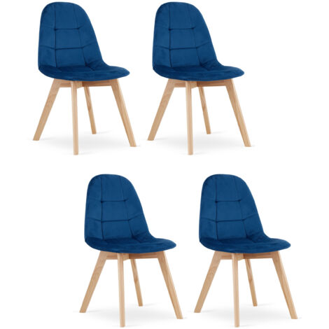 Chaise SORANO velours bleu marine pieds en hêtre 4 pièces dimensions 45x82x54 cm pour salon, cuisine, salle à manger, charge jusqu'à 110 kg (1/5)