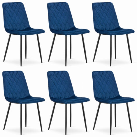 Chaise NICO bleu marine velours rembourrée avec accoudoirs, pieds en métal pour salon, salle à manger, chambre, ensemble de 6 pièces, charge jusqu'à 110 kg (1/5)