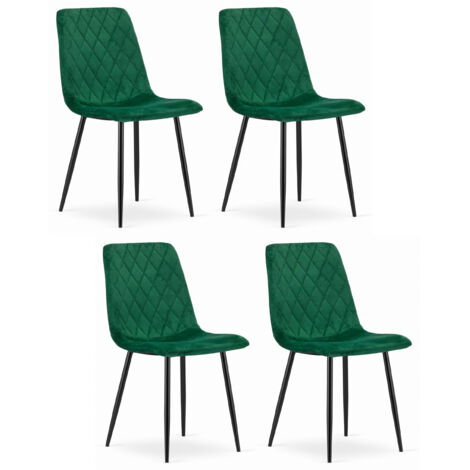 Chaise Esszimmer, velours vert foncé, pieds en métal, pour salon, chambre à coucher, bureau, 4 pièces, dimensions 45x89x53 cm, capacité de charge jusqu'à 110 kg (1/5)