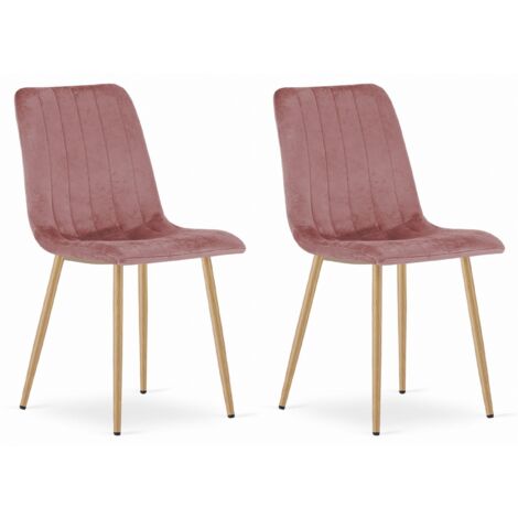 Chaise tapissée en velours rose, pieds en métal, dimensions 43x90x51 cm, pour salon, salle à manger, set de 2 pièces (1/5)