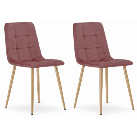CETARA chaise rembourrée en velours rose, pieds en métal, dimensions 45x87x51 cm, pour salon, bureau, 2 pièces, capacité de charge jusqu'à 110 kg (1/5)