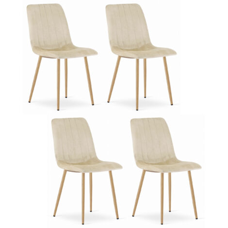 Chaise ORSARA, velours beige clair avec accoudoirs, pieds en métal, dimensions 45x55x86 cm, pour salon, salle à manger, 4 pièces, charge jusqu'à 110 kg (1/5)