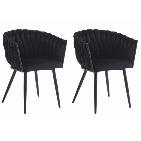 Chaise ARONA, velours noir avec accoudoirs, pieds en métal, pour salon, chambre à coucher, bureau, 2 pièces, dimensions 61x79x55 cm, capacité de charge 110 kg (1/4)