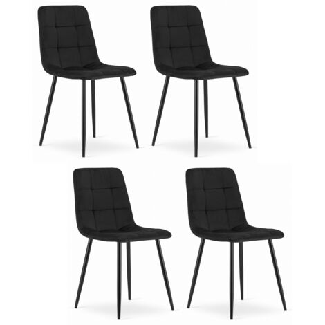 Chaise CETARA velours noir, pieds en métal, pour salon, bureau, chambre à coucher, 4 pièces, dimensions 45x87x51 cm, capacité de charge jusqu'à 110 kg (1/5)