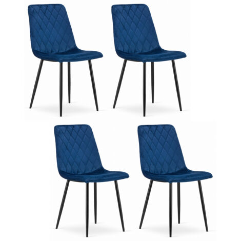 Chaise SCANNO, velours bleu marine, pieds en métal, pour salon, salle à manger, chambre à coucher, set de 4 pièces, dimensions 45x89x53 cm, capacité de charge 110 kg (1/5)