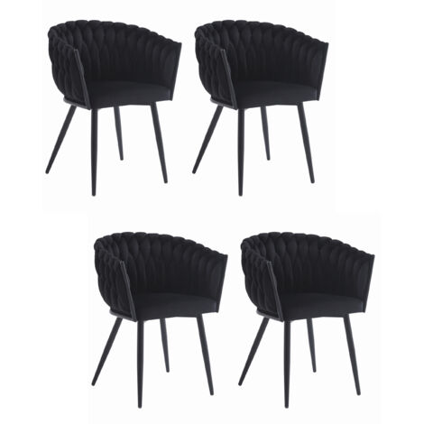 Chaise ARONA rembourrée en velours noir, pieds en métal, pour salon, salle à manger, chambre, 4 pièces, dimensions 61x79x55 cm, charge maximale jusqu'à 110 kg (1/4)