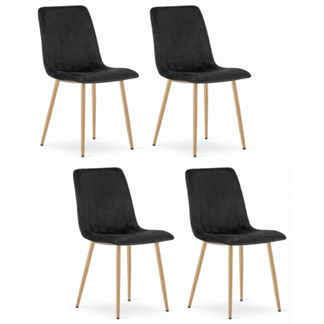 ORSARA chaise rembourrée en velours noir, pieds en métal couleur bois, dimensions 43x90x51 cm, jusqu'à 110 kg, 4 pièces, pour salon, bureau (1/5)